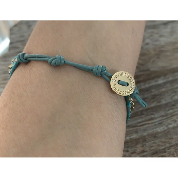 Stella & Dot Wrap Bracelet Silver & Gold Braided Teal Leather Cord Adj 6.5"-8.5" - Picture 9 of 12